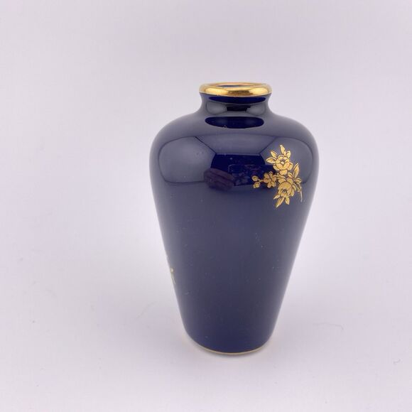 H & C France Cobalt Blue Gold Mini Bud Vase France - Picture 1 of 7